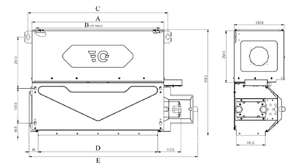 ابعاد فن کویل سقفی توکار ایدن گیت مدل EGT3-1000FG12