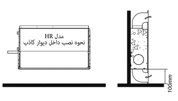 شماتیک نصب فن‌ کویل سقفی توکار تهویه مدل HR-200 داخل دیوار کاذب