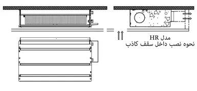 شماتیک نصب فن‌ کویل سقفی توکار تهویه مدل HR-200 در سقف