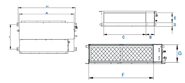 ابعاد یونیت داخلی داکت اسپلیت اینورتر میدیا سری M مدل MTIT-36HWFN1