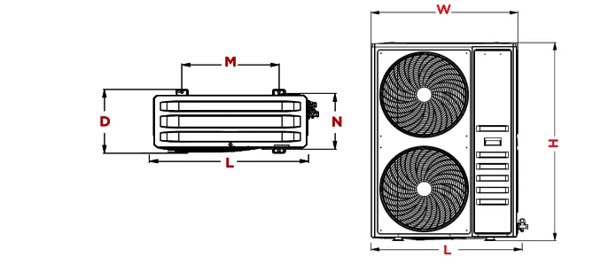 ابعاد یونیت خارجی داکت اسپلیت اینورتر جی پلاس مدل GCD-48Z6VHR3