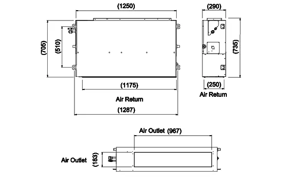 ابعاد یونیت داخلی کانالی VRF بویمن مدل BVR-IDM38