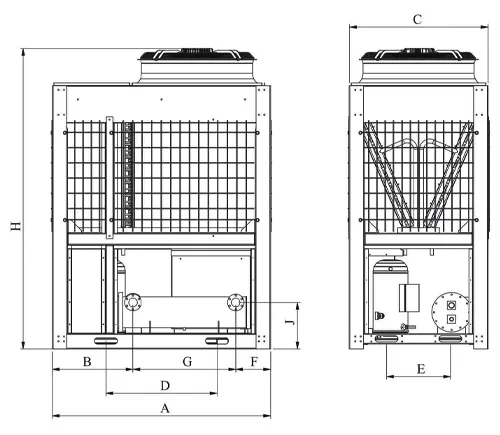 ملاحظات ابعادی و شماتیک چیلر ماژولار ایدن گیت مدل EG-FE10V