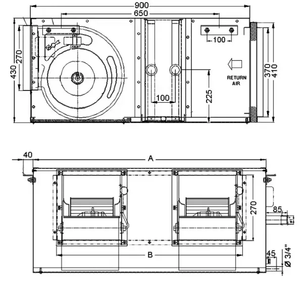 ملاحظات ابعادی فن کویل کانالی ساراول مدل SD-10 