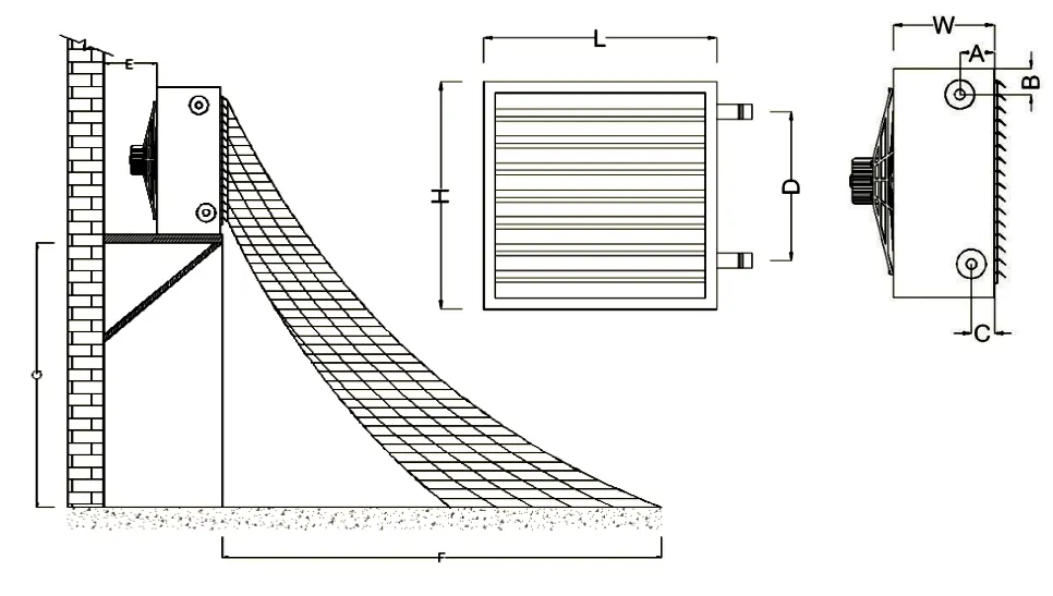 ملاحظات ابعادی و نصب یونیت هیتر بخار آذر نسیم مدل TU-160-S 