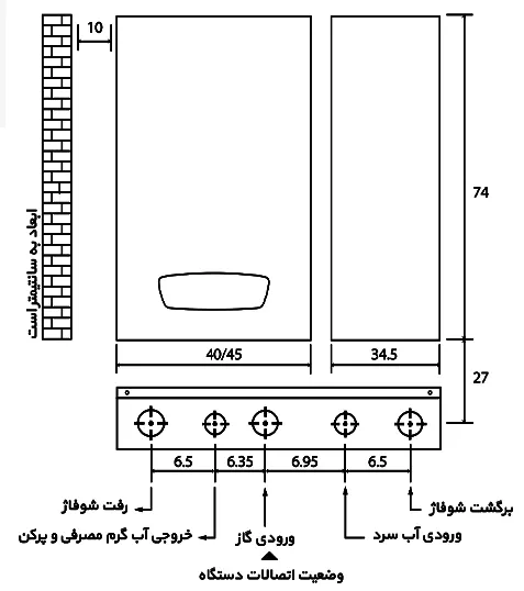 ملاحظات ابعادی و نصب پکیج دیواری گازی بوتان مدل Perla Pro 42RSi