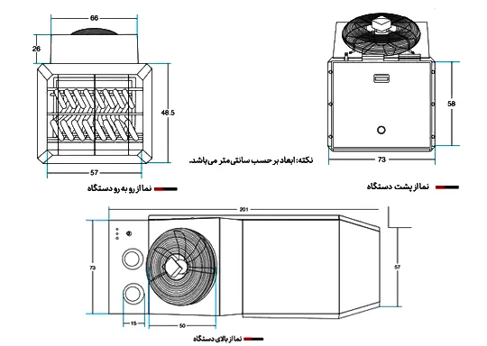 شماتیک ابعادی جت هیتر گازی انرژی مدل GH0860