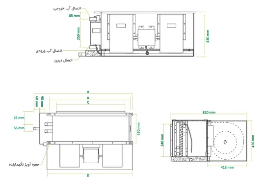 ابعاد فن کویل کانالی گرین 