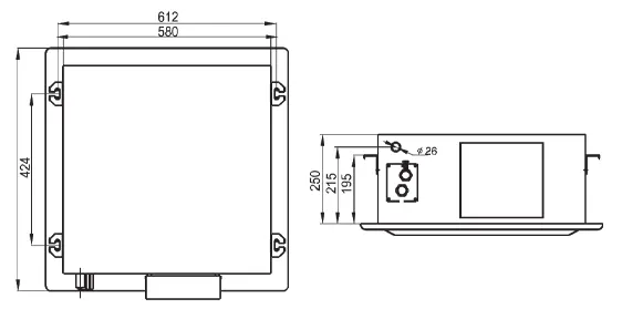 ابعاد فن کویل کاستی چهار طرفه 300CFM آرن مدل AFP-51KM4-V/A