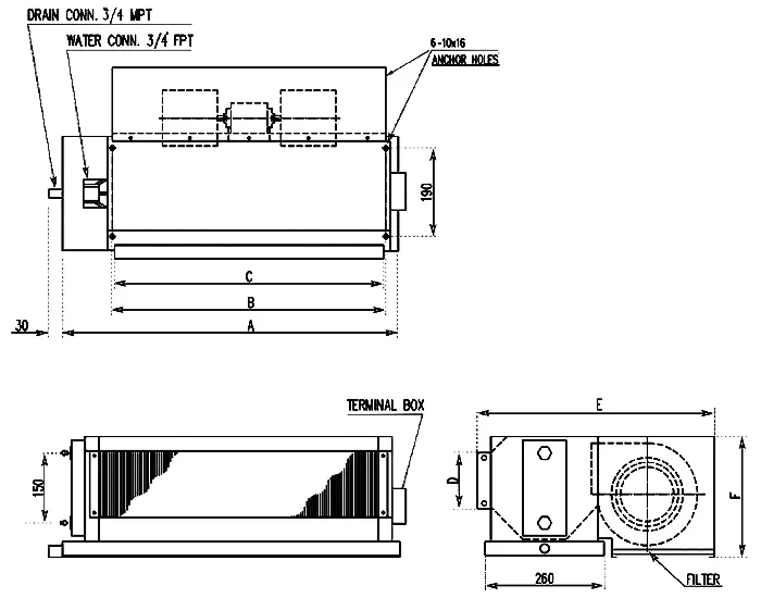ابعاد فن‌کویل سقفی توکار میتسویی مدل MF1000-CP
